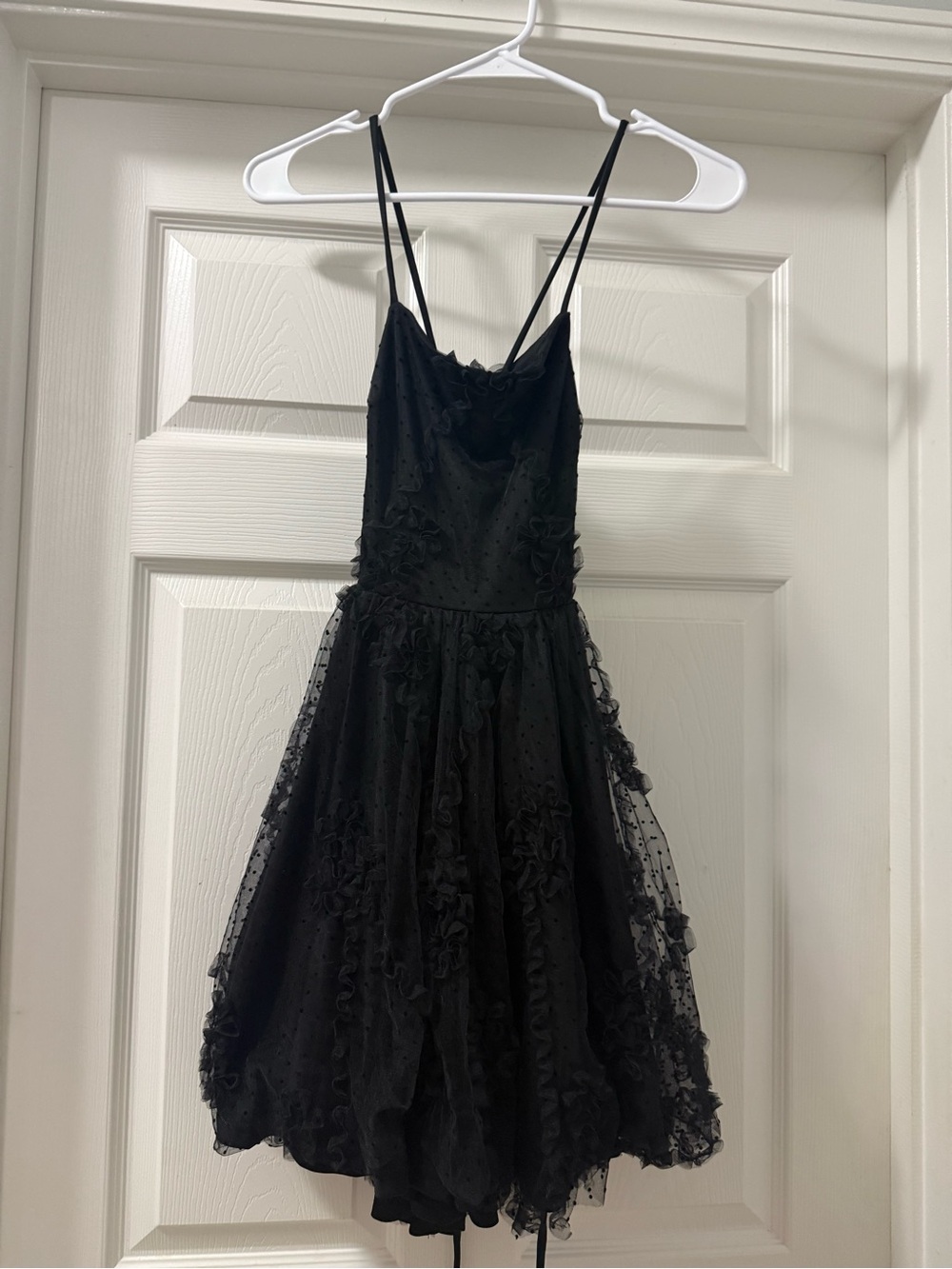 Black Floral Tulle Spaghetti-Strap Kids Dress